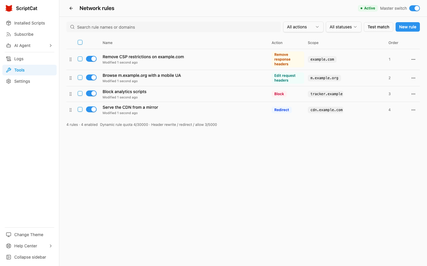 Network rules list